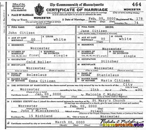 Realistic USA Massachusetts Marriage Certificate Template In PSD Format