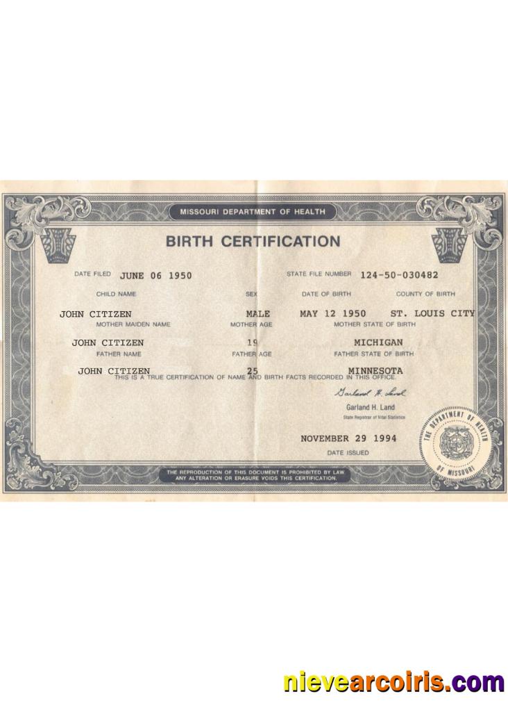 USA Missouri Birth Certification Photolook