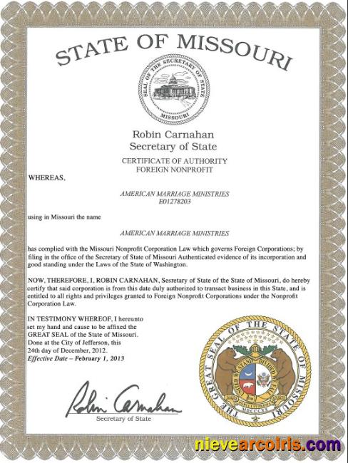 Realistic USA Missouri Marriage Certificate Template In PSD Format