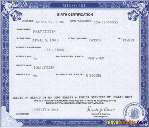 Professional USA Missouri State Birth Certificate Template In PSD Format