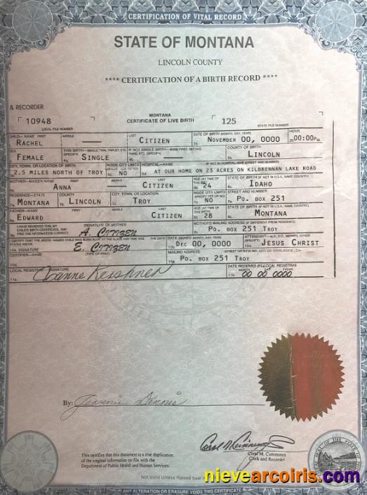 Professional USA Montana State Birth Certificate Template In PSD Format