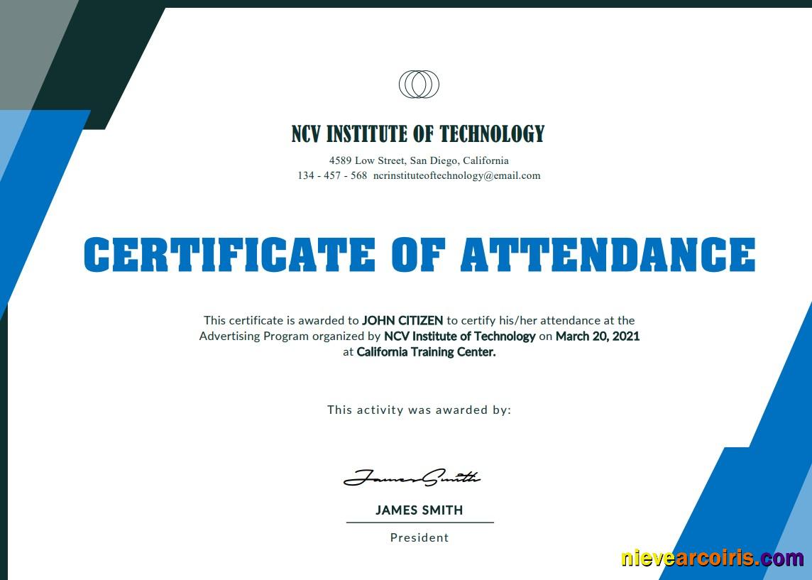 USA NCV Institute Of Technology Event Cert Sample