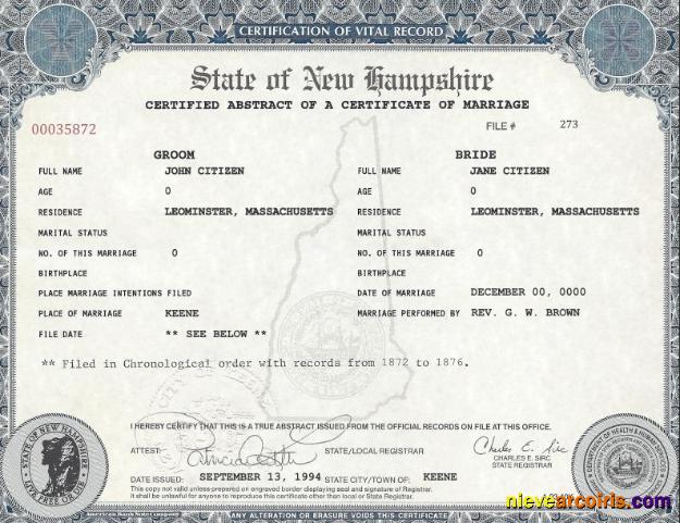 USA New Hampshire Marriage Cert Photolook