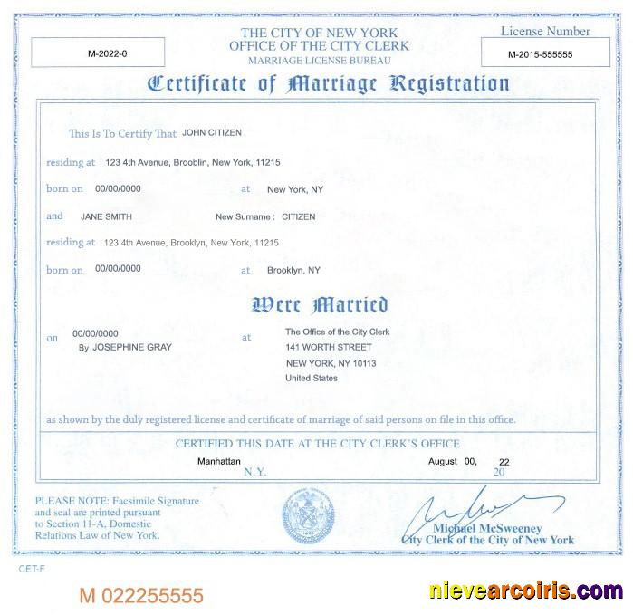 Professional USA New York State Marriage Certificate Template In PSD Format