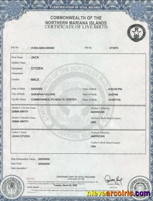 USA Northern Mariana Islands Birth Cert Template