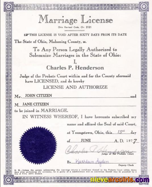 USA Ohio Marriage Cert Template