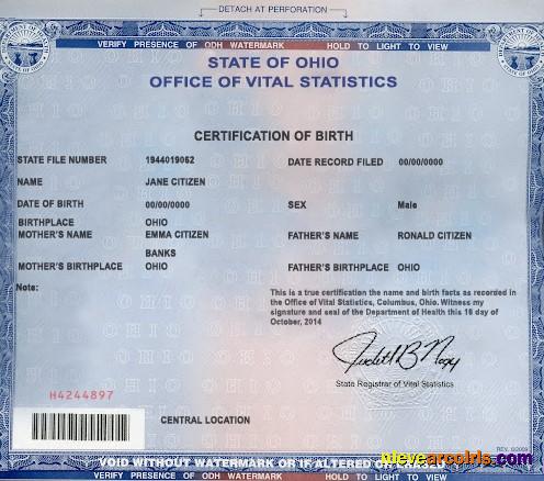 Editable USA Ohio State Birth Certificate Template In PSD Format