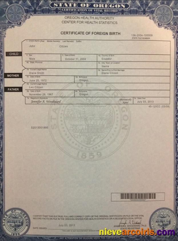 USA Oregon Birth Cert Preview