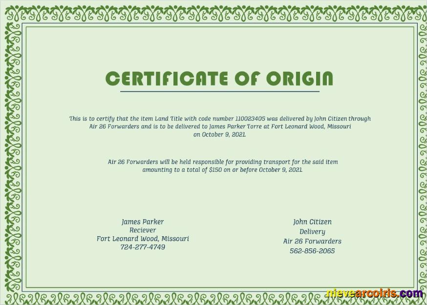 USA Origin Cert Template