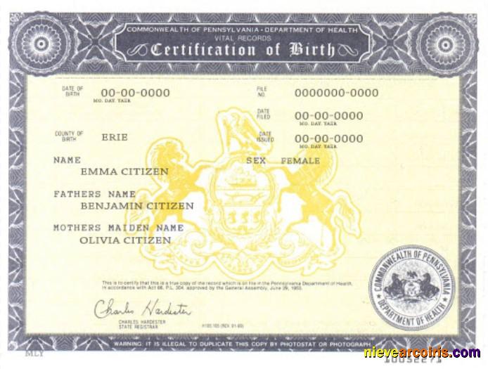 USA Pennsylvania Birth Cert Photolook