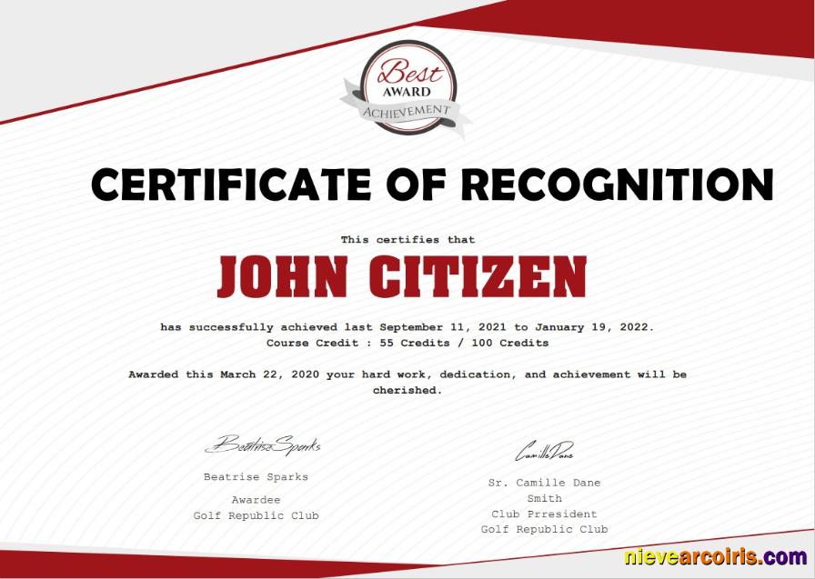 USA Recognition Cert Version 2 Template