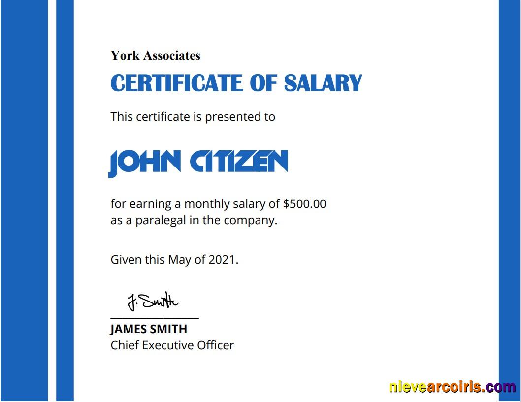 USA Salary Certificate Sample