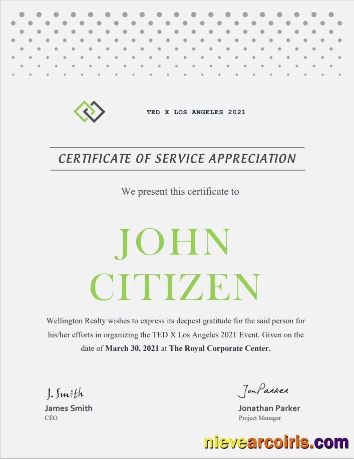 USA Service Certificate Preview