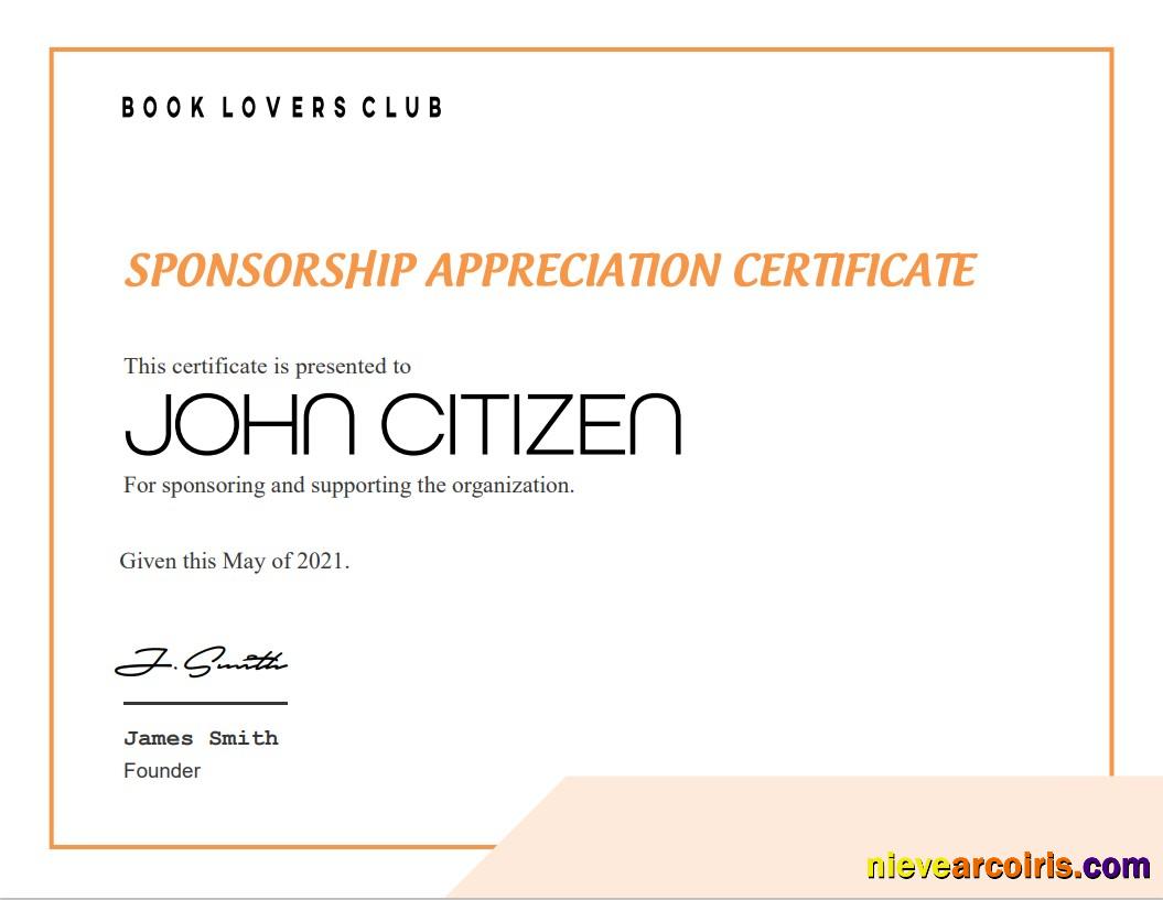 USA Sponsorship Appreciation Certificate Sample