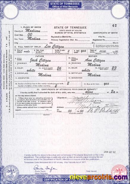 Premium USA Tennessee State Birth Certificate Template In PSD Format