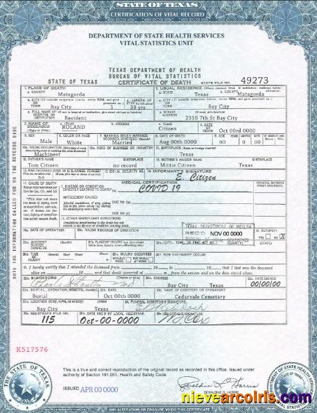 Realistic USA Texas State Death Certificate Template In PSD Format, Fully Editable, Version 2