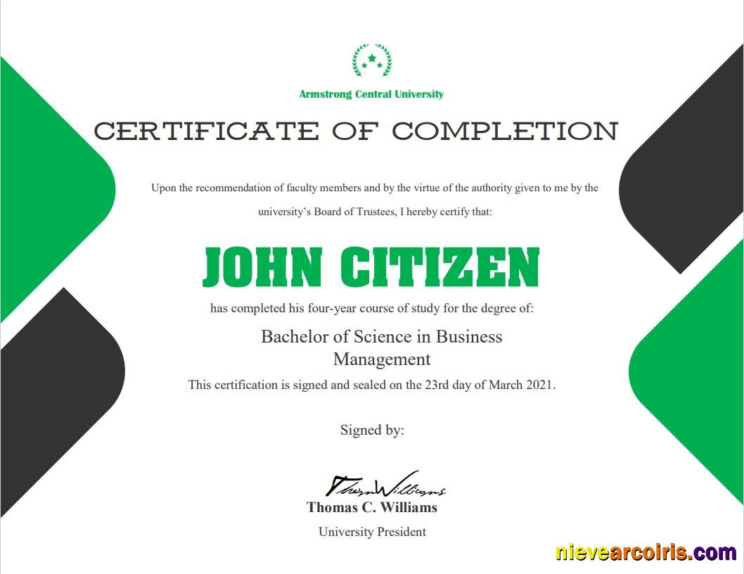 USA University Completion Cert Sample