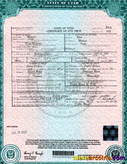 Professional USA Utah State Birth Certificate Template In PSD Format
