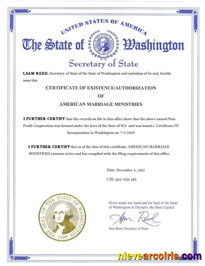 Professional USA Washington State Marriage Certificate Template In PSD Format