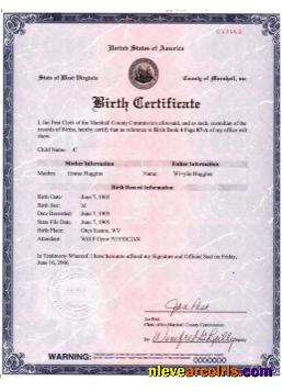 USA West Virginia Birth Certificate Version 2 Photolook