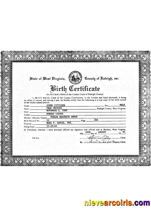 USA West Virginia Birth Certificate Photolook