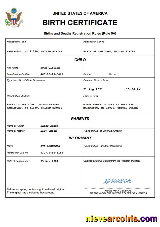 Realistic USA Birth Certificate Word And PDF Template