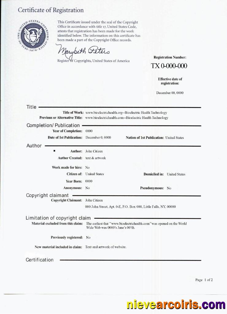 USA Certificate Of Registration Sample