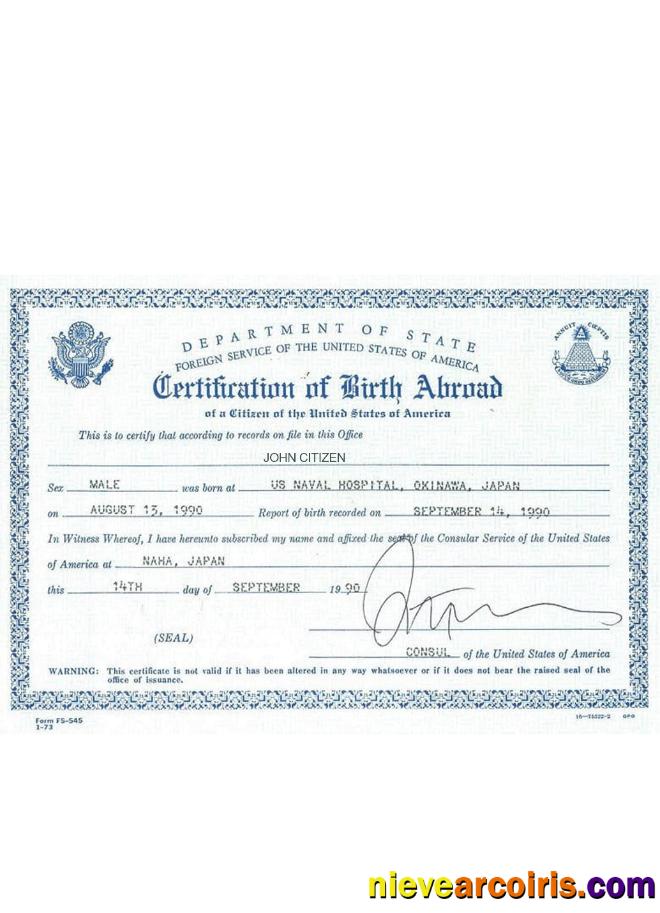 USA Certification Of Birth Abroad Preview