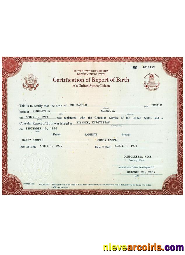 USA Certification Of Report Of Birth Preview