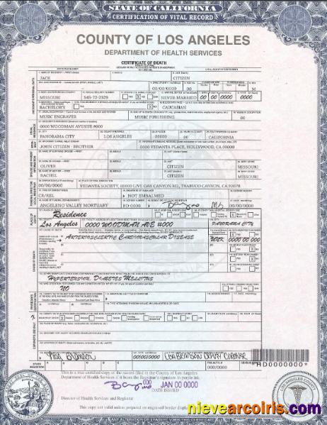 Editable USA County Of Los Angeles Death Certificate Template In PSD Format