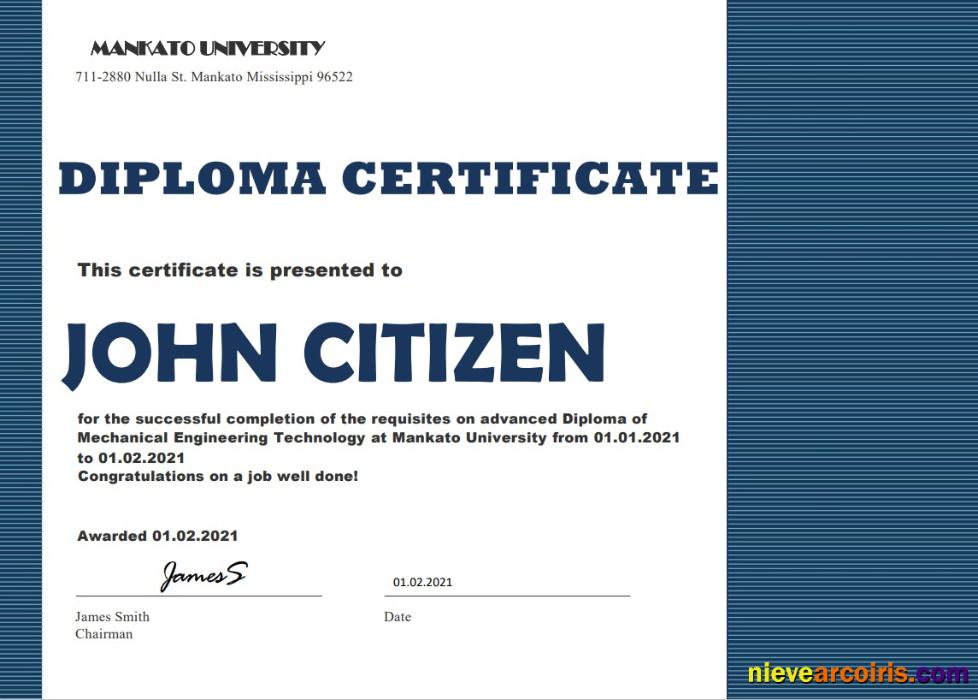 USA Mechanical Diploma Certificate Preview