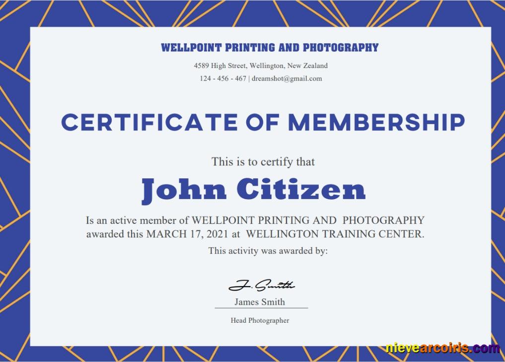 USA Membership Certificate Sample