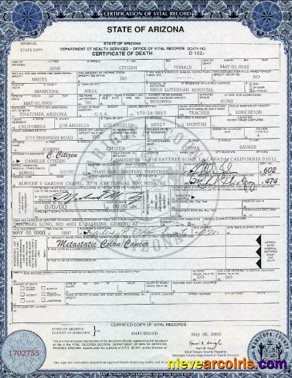 Editable USA State Arizona Death Certificate Template In PSD Format, Version 2