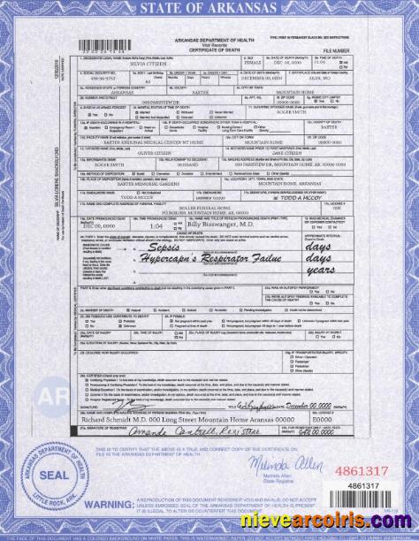 Premium USA State Arkansas Death Certificate Template In PSD Format