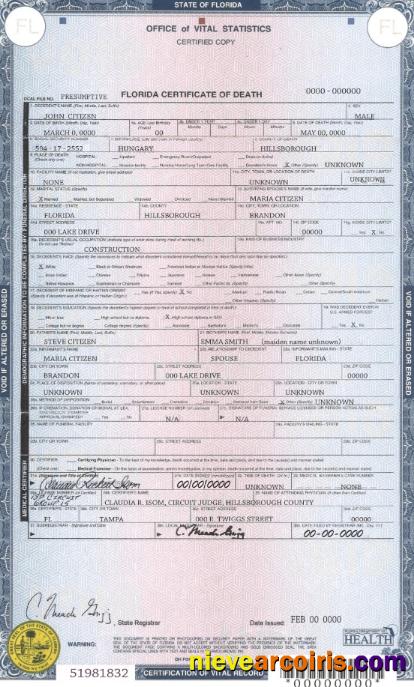 Premium USA State Florida Death Certificate Template In PSD Format