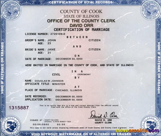 Professional USA State Illinois Marriage Certificate Template In PSD Format