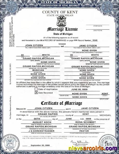 Editable USA State Michigan Kent County Marriage Certificate Template In PSD Format, Fully Editable, Version 2
