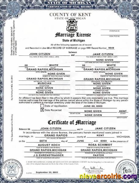 Premium USA State Michigan Kent County Marriage Certificate Template In PSD Format, Fully Editable