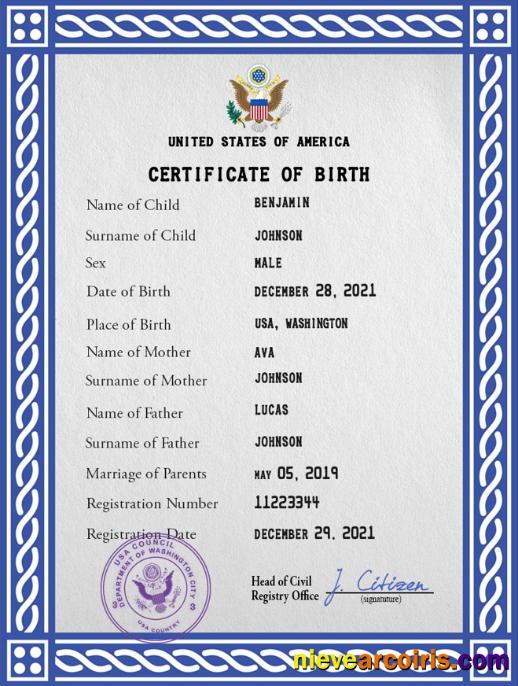 Professional USA Vital Record Birth Certificate PSD Template