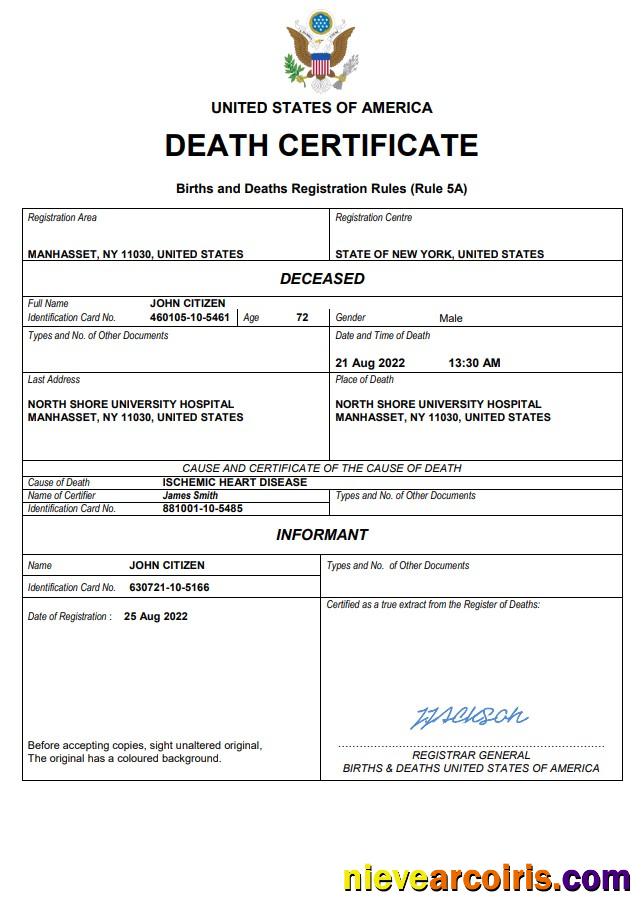 Realistic USA Vital Record Death Certificate Word And PDF Template