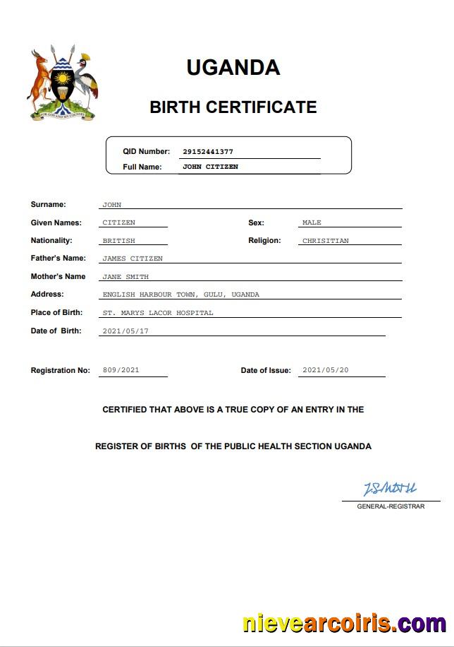Editable Uganda Birth Certificate Word And PDF Template