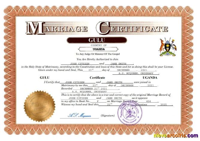 Realistic Uganda Marriage Certificate Word And PDF Template
