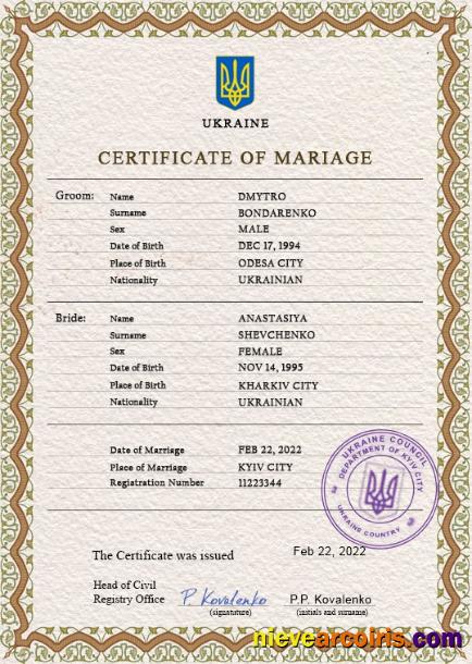 Professional Ukraine Marriage Certificate PSD Template, Fully Editable