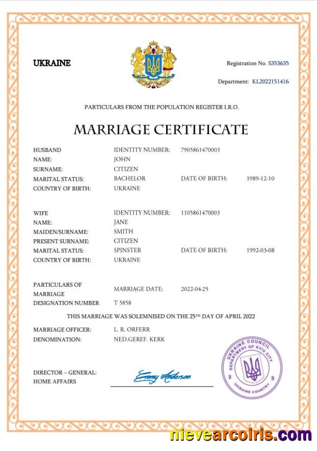 Editable Ukraine Marriage Certificate Word And PDF Template