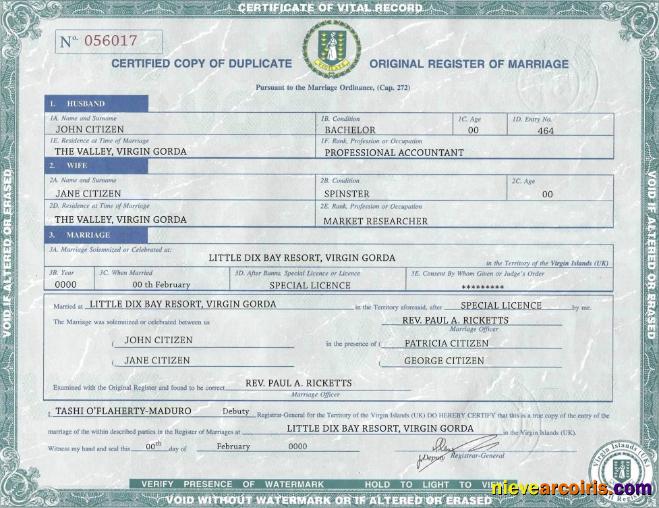 Premium United Kingdom Virgin Islands Marriage Certificate Template In PSD Format