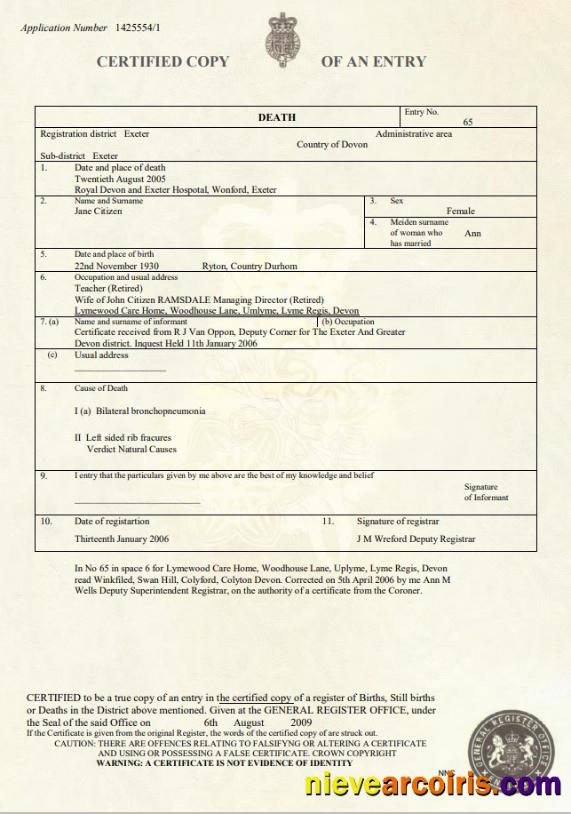 Editable United Kingdom Death Certificate Template In Word And PDF Format
