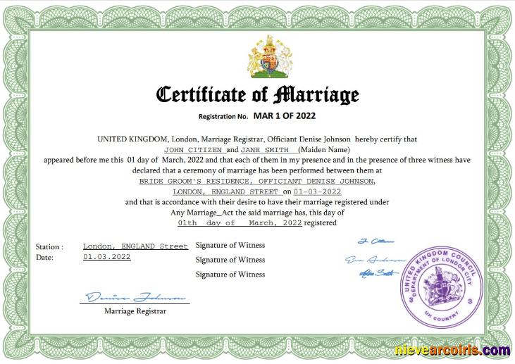 Editable United Kingdom Marriage Certificate Word And PDF Template