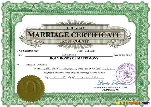 Professional Uruguay Marriage Certificate Word And PDF Template