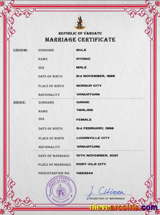 Vanuatu Marriage Certificate PSD Photolook