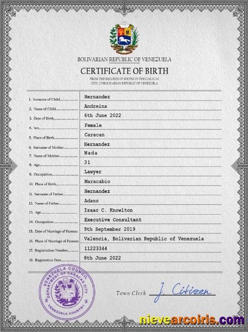 Venezuela Birth Certificate Template